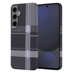 Samsung Galaxy S24 FE Kılıf Kablosuz Şarj Özellikli Karbon Fiber Görünümlü Nekst Kapak Gri-Siyah