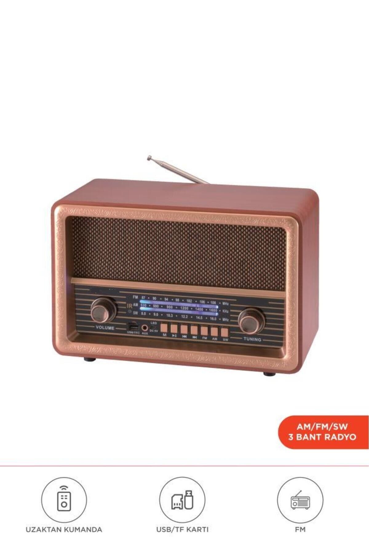 D56 Ahşap Nostaljik Uzaktan Kumandalı Bluetooth Hoparlör – Radyo, USB/TF, TWS, Şarjlı Ahsap
