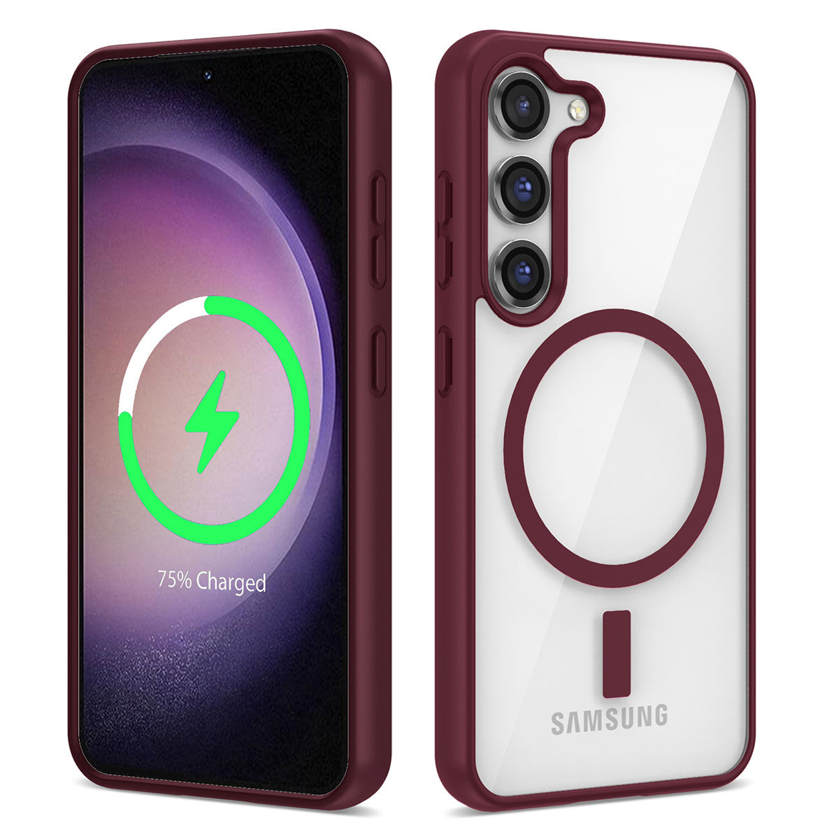 Samsung Galaxy S23 Plus Kılıf Magsafe Wireless Şarj Özellikli Silikon Ege Kapak Koyu Kırmızı