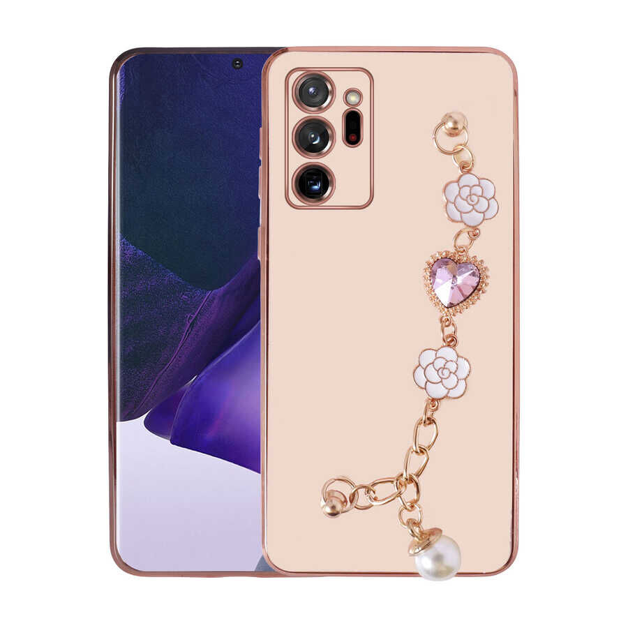 Samsung Galaxy Note 20 Ultra Kılıf El Tutamaçlı Kamera Korumalı Taka Silikon Kapak Pembe