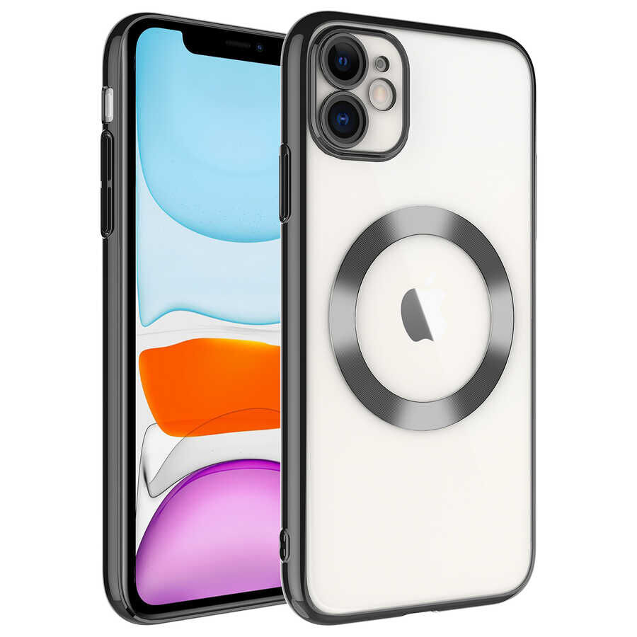 iPhone 11 Kılıf Wireless Şarj Özellikli Sert PC Riksos Magsafe Kapak Siyah