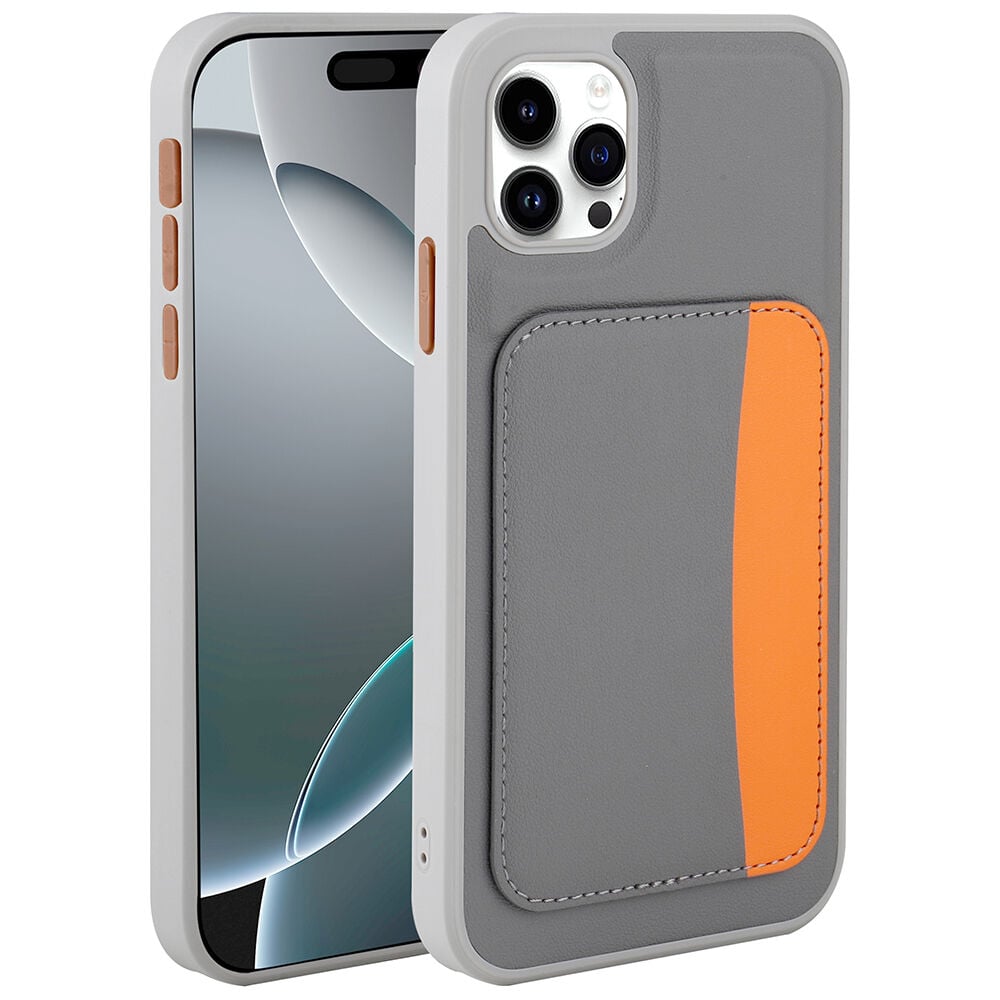 iPhone 11 Uyumlu Kartlıklı Süni Deri X-Kart Cüzdan Silikon Kapak Koyu Gri