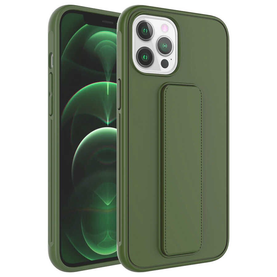 iPhone 12 Pro Max Kılıf Qstand Kapak Koyu Yeşil