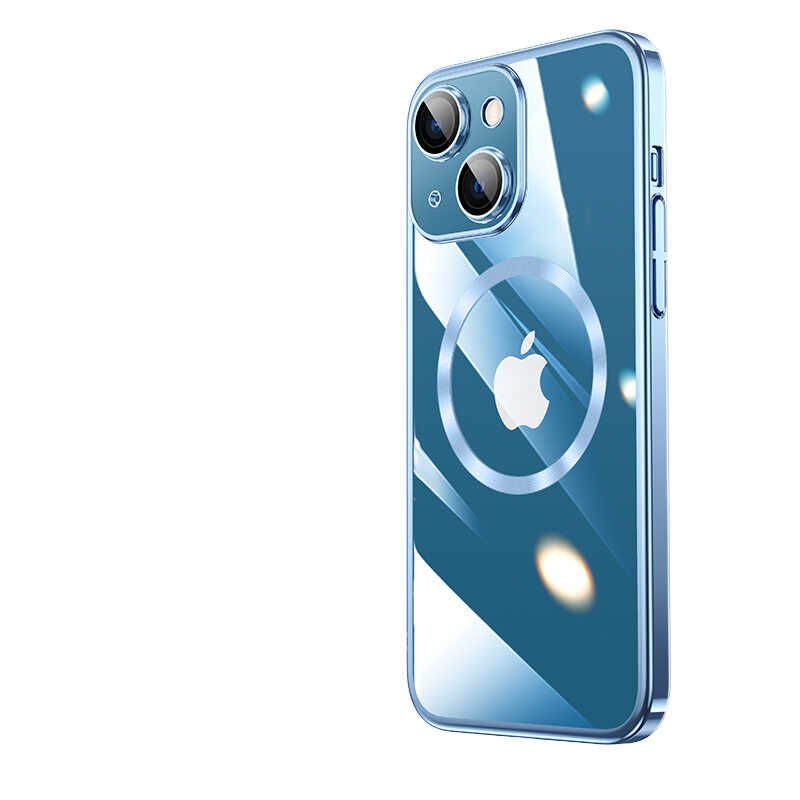 iPhone 14 Plus Kılıf Wireless Şarj Özellikli Sert PC Riksos Magsafe Kapak Mavi