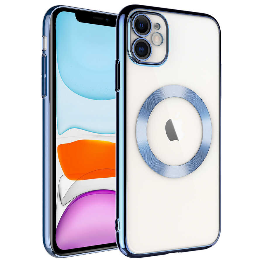 iPhone 11 Kılıf Wireless Şarj Özellikli Sert PC Riksos Magsafe Kapak Sierra Mavi