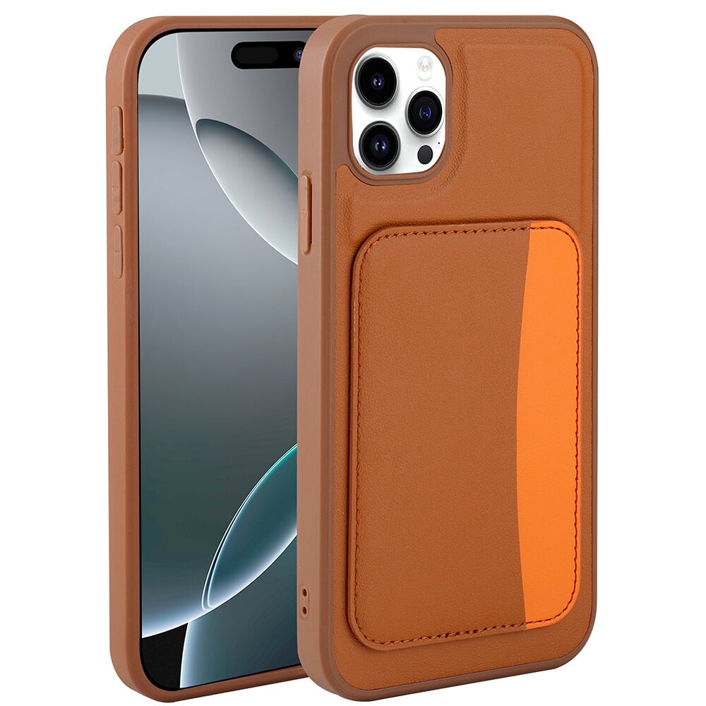 iPhone 11 Uyumlu Kartlıklı Süni Deri X-Kart Cüzdan Silikon Kapak Kahverengi