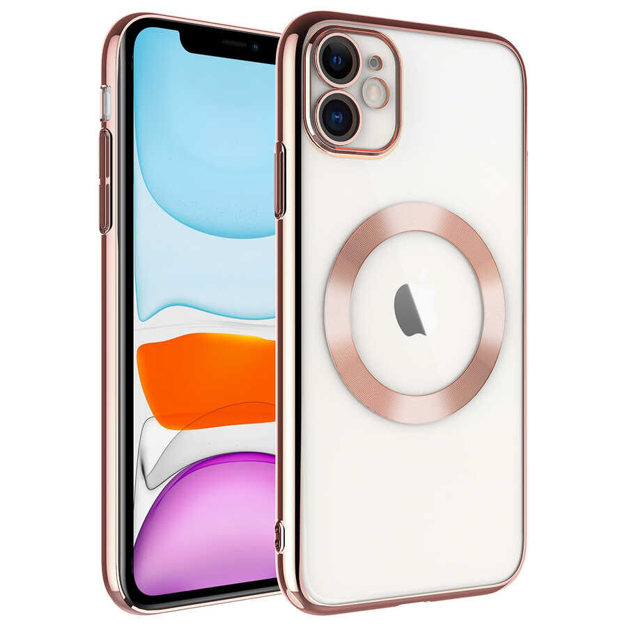 iPhone 11 Kılıf Wireless Şarj Özellikli Sert PC Riksos Magsafe Kapak Rose Gold