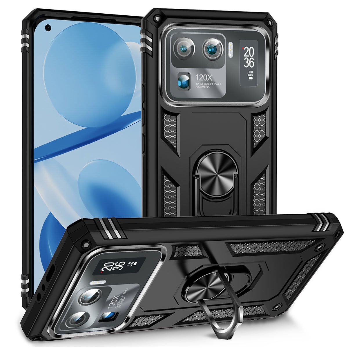 Xiaomi Mi 11 Ultra Kılıf Vega Tank Sert Yüzüklü Standlı Zırh Koruma Kapak Siyah