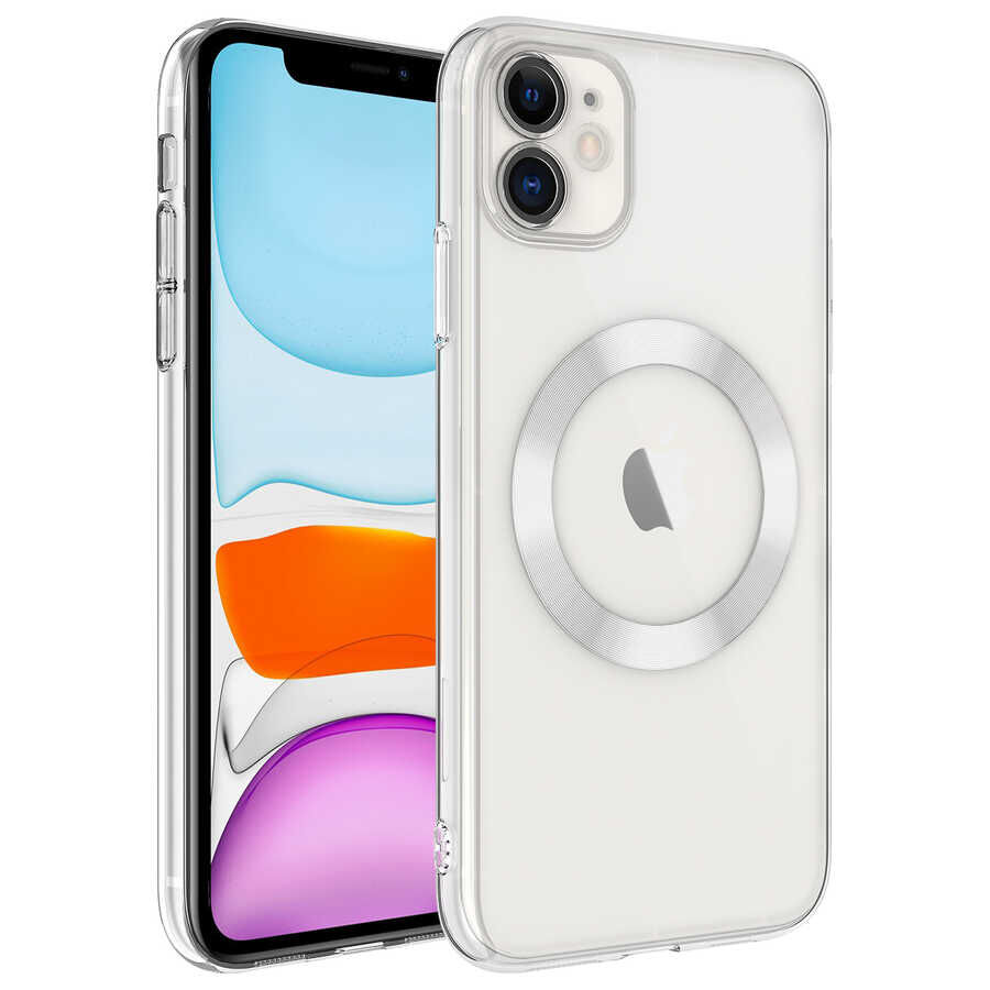 iPhone 11 Kılıf Wireless Şarj Özellikli Sert PC Riksos Magsafe Kapak Renksiz