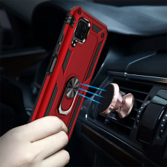 Huawei P40 Lite Kılıf Vega Tank Sert Yüzüklü Standlı Zırh Koruma Kapak Kırmızı