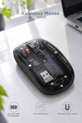 Şeffaf Çift Modlu Fare Bluetooth 5.2 + 2.4G Kablosuz Mouse TM23 Siyah