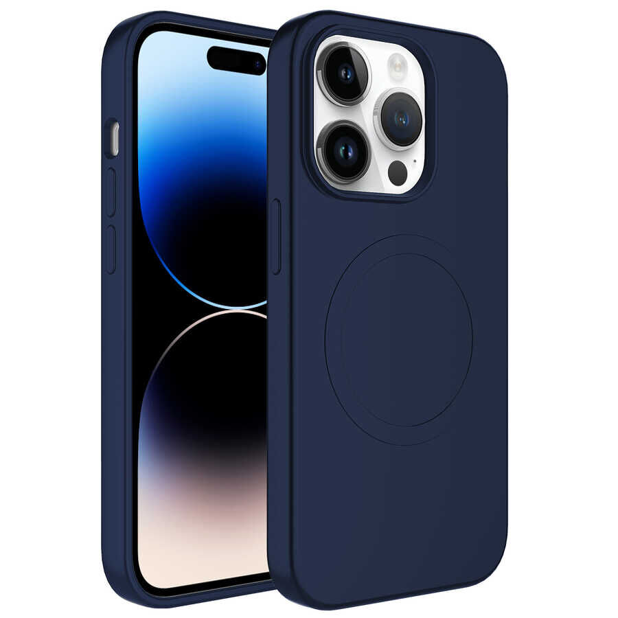 iPhone 13 Pro Max Kılıf Magsafe Wireless Şarj Özellikli Pastel Renk Silikon Plas Kapak Lacivert