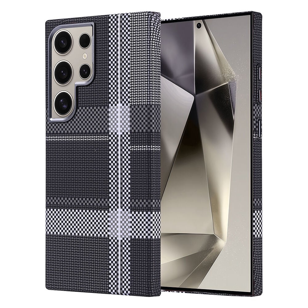 Samsung Galaxy S24 Ultra Kılıf Kablosuz Şarj Özellikli Karbon Fiber Görünümlü Nekst Kapak