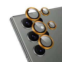 Samsung Galaxy S24 Ultra CL-12 Premium Safir Parmak İzi Bırakmayan Anti-Reflective Kamera Lens Koruyucu Turuncu