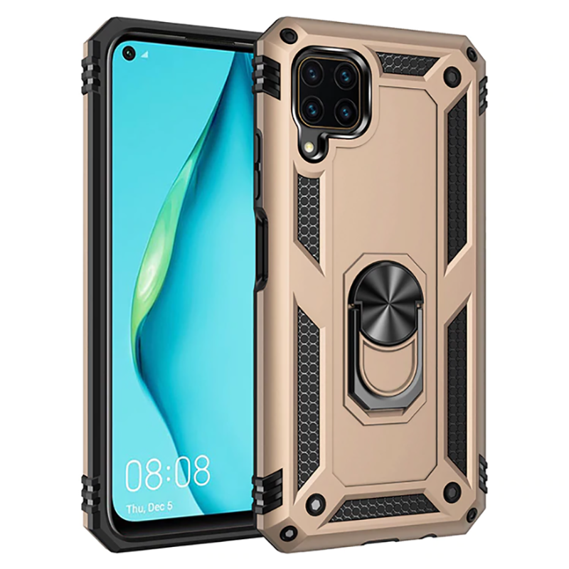 Huawei P40 Lite Kılıf Vega Tank Sert Yüzüklü Standlı Zırh Koruma Kapak Gold