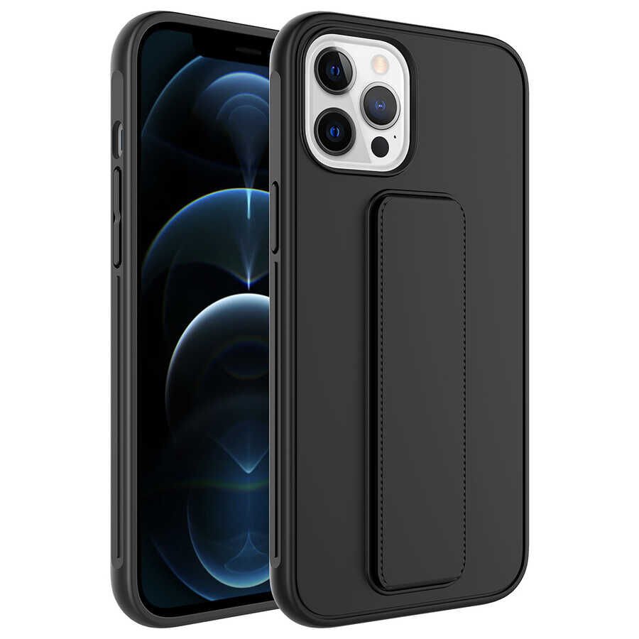 iPhone 12 Pro Max Kılıf Qstand Kapak Siyah