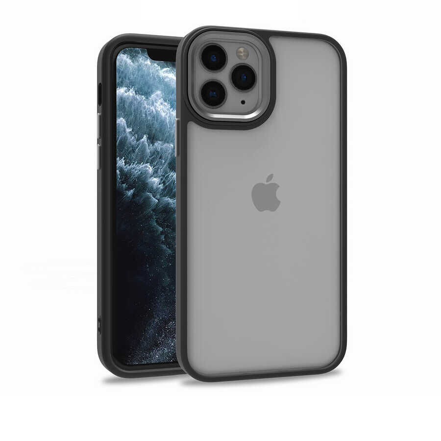 iPhone 11 Pro Kılıf Kamera Çıkıntılı Arkası Şeffaf Köşeleri Parlak Renkli Işlemeli Flora Kapak Siyah