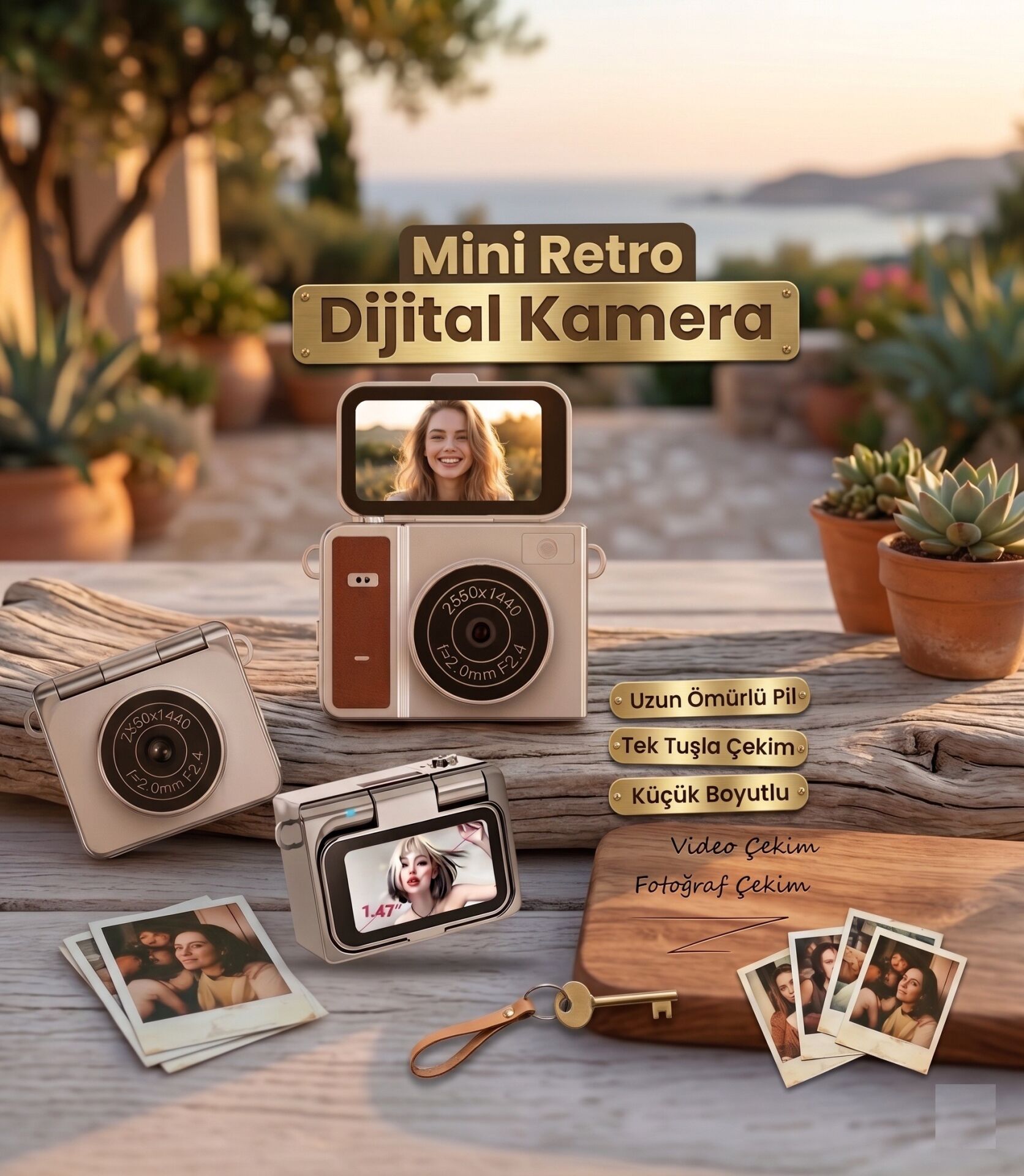 Mini Dijital Kamera 2K Flip Ekranlı Selfie Video Vlog Kamerası CMR46 Kahverengi
