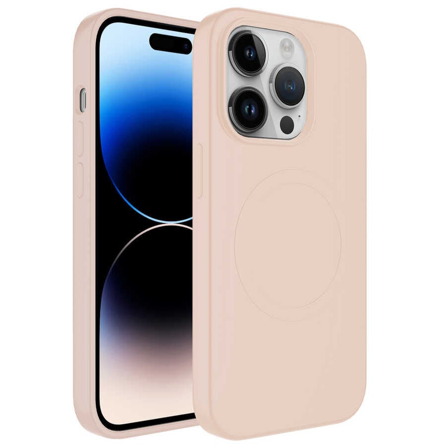 iPhone 13 Pro Max Kılıf Magsafe Wireless Şarj Özellikli Pastel Renk Silikon Plas Kapak Pembe Açık