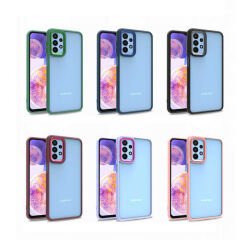 Samsung Galaxy A23 Kılıf Kamera Çıkıntılı Arkası Şeffaf Köşeleri Parlak Renkli Işlemeli Flora Kapak Mavi