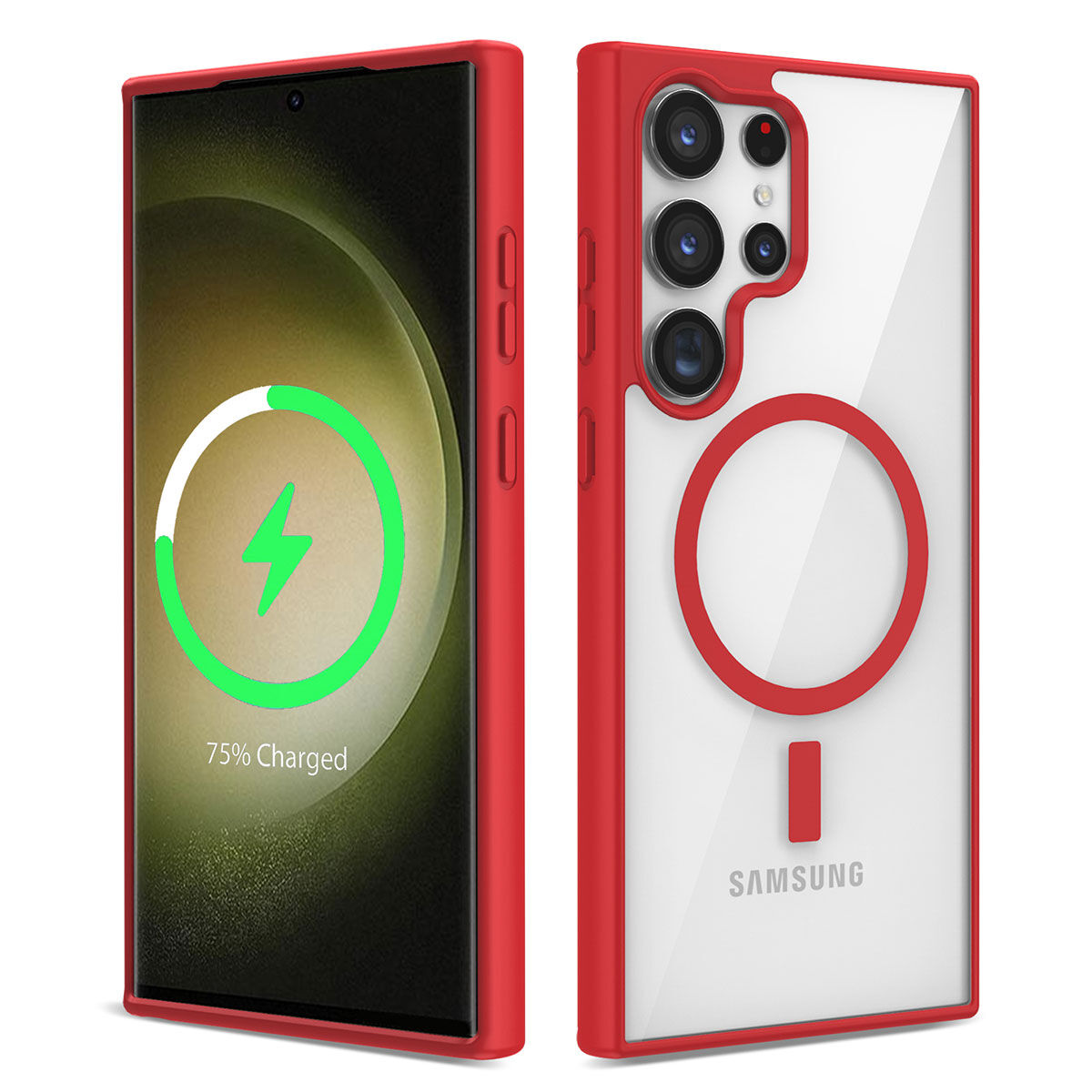 Samsung Galaxy S23 Ultra Kılıf Magsafe Wireless Şarj Özellikli Silikon Ege Kapak Kırmızı