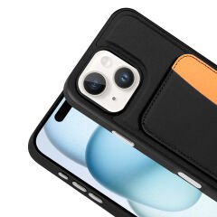 iPhone 14 Uyumlu Kartlıklı Süni Deri X-Kart Cüzdan Silikon Kapak