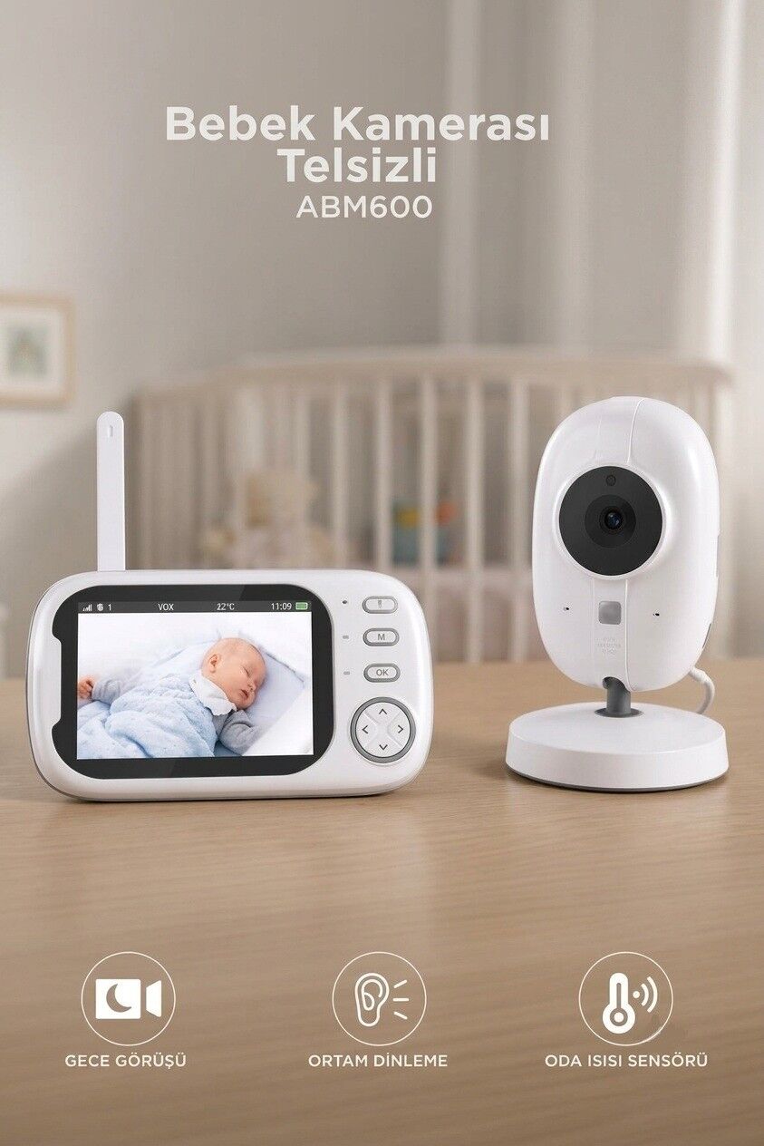 Bebek Kamerası Telsiz Monitörlü Full Hd Smart Ip Güvenlik Kamerası ABM600 Beyaz