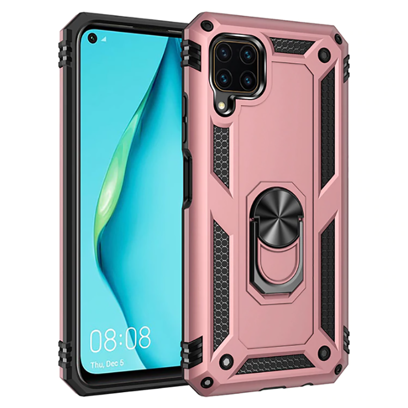 Huawei P40 Lite Kılıf Vega Tank Sert Yüzüklü Standlı Zırh Koruma Kapak Rose Gold