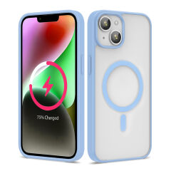 iPhone 13 Kılıf Magsafe Wireless Şarj Özellikli Silikon Ege Kapak kılıf Açık Mavi