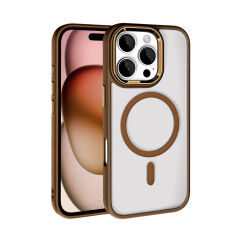 iPhone 16 Pro Max Kılıf Wireless Şarj Özellikli Krom Magsafe Silikon Kapak Rose Brown